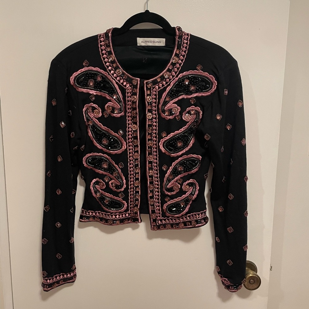 Alfred Sung Black and Pink Embellished Blazer